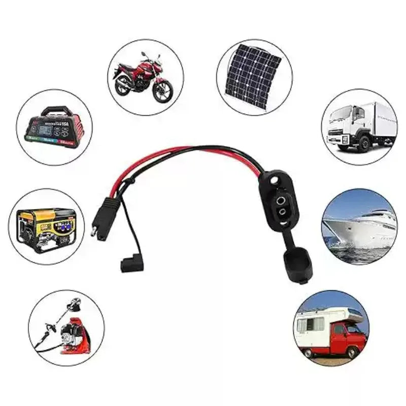 2 Types Optional Weatherproof 12AWG Sidewall Port Socket, Panel‑mount SAE Connector Cable for Solar Generator Motorcycle Battery Quake