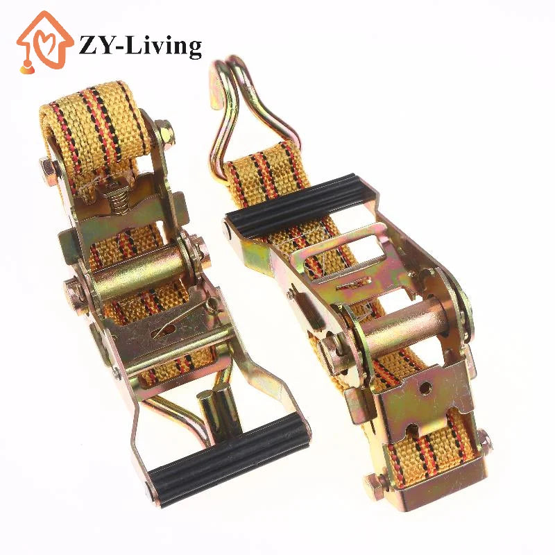 1Pce Heavy Duty Ratchet Tie Down Straps 2/3/4/6M Long Double Hook Lashing Belt For Truck Cargo Securing Transport Binding Quake