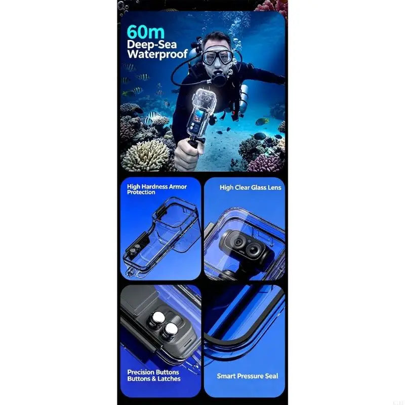 Underwater Camera Housing for LunaUltra Camera, Clear Full-Cover Protective Shell with Lens Window 2Prong Mount for Diving K1KF Quake