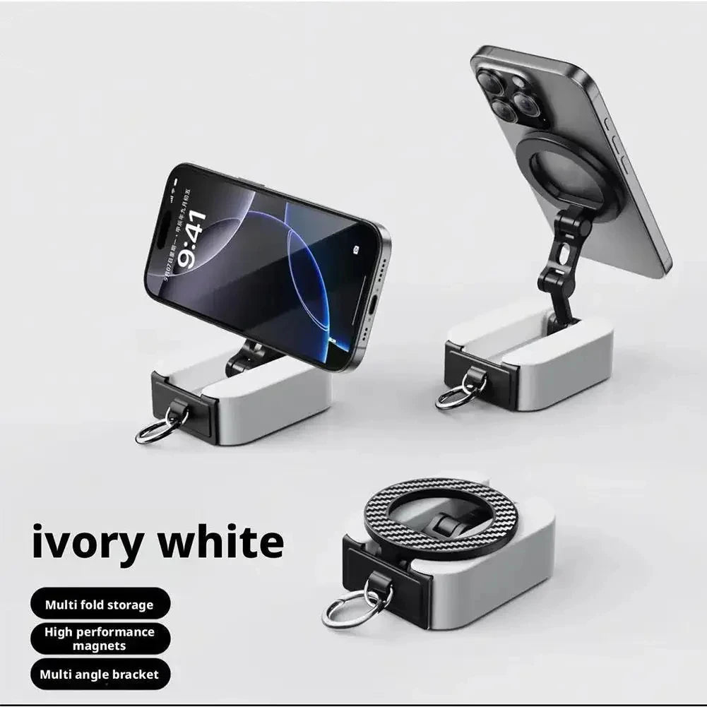 Magnetic Phone Stand Mount Foldable Extendable Portable Travel Holder for Desk Airplane Train Magnet Travel Phone Holder Quake WHITE
