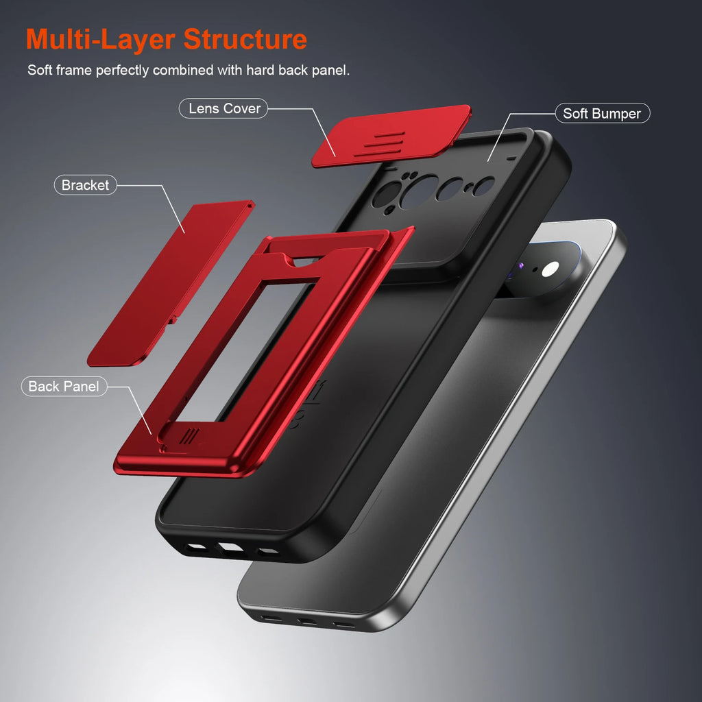 Foldable Stand + Card Holder Phone Case for Google PIXEL11PRO XL Shockproof Soft Hard 2-In-1 Phone Protector, Durable phone case Quake