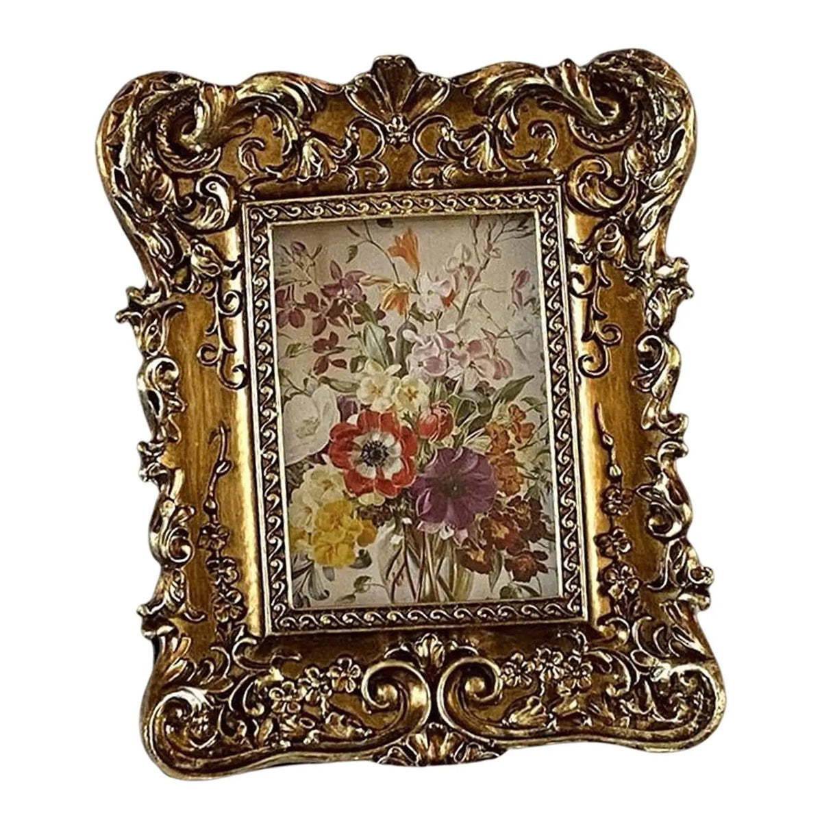Retro Style Photo Frame Picture Holder Tabletop Wall Mounted Collection Hand Carved Floral Resin Picture Frame for Home Decor Quake