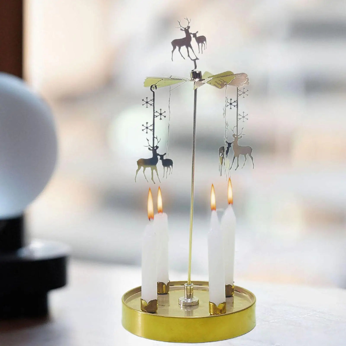 Spinning Candle Holder Party Decor Table Centerpiece Rotating Candle Holder for Christmas Wedding Living Room Friends Gathering Quake Deer pattern