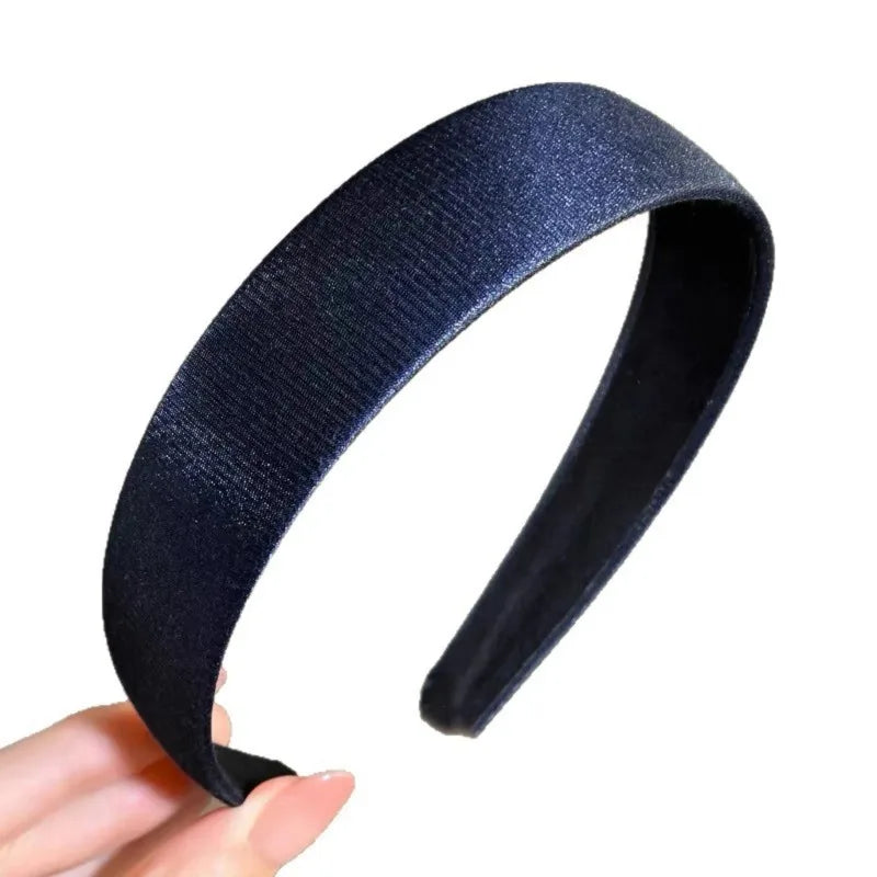 American Retro Navy Satin Wide Headband Handmade College Style Hair Hoop Sweet Versatile Hair Accessory for Teen Women Quake