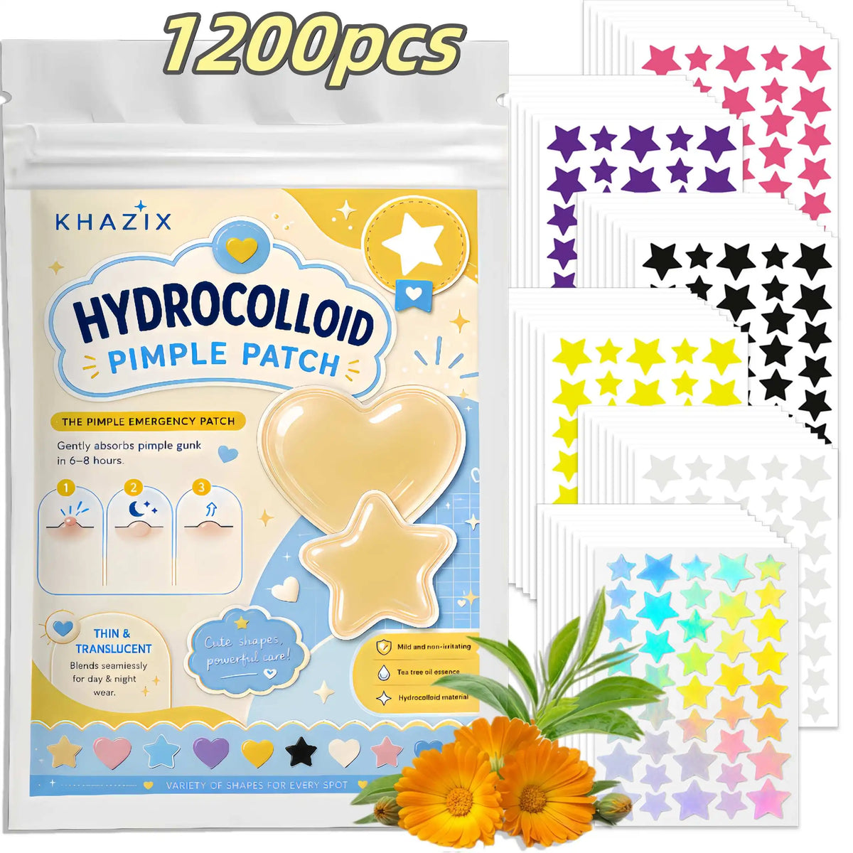 240/1200pcs Star Pimple Patches For Face Hydrocolloid, Absorbing Cover, Tea Tree, Hydrocolloid Acne Patch, Cute Star Pimple Quake 1200pcs