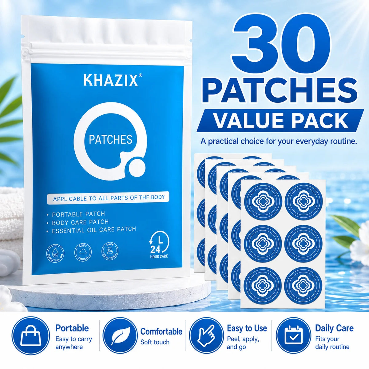 30Pcs Energy Patches Natural Ingredients Vegan Friendly Daily Energy Boost Patch Portable Body Stickers for Work Travel Sports Quake
