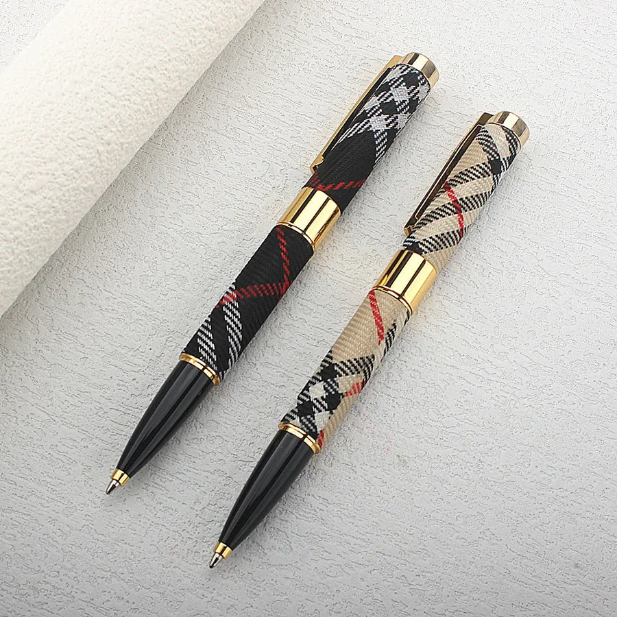 Luxury Metal Ballpoint Pen Plaid & Grid Pattern Retractable Ball Pen for Business Office School Writing Gift Quake 2PCS