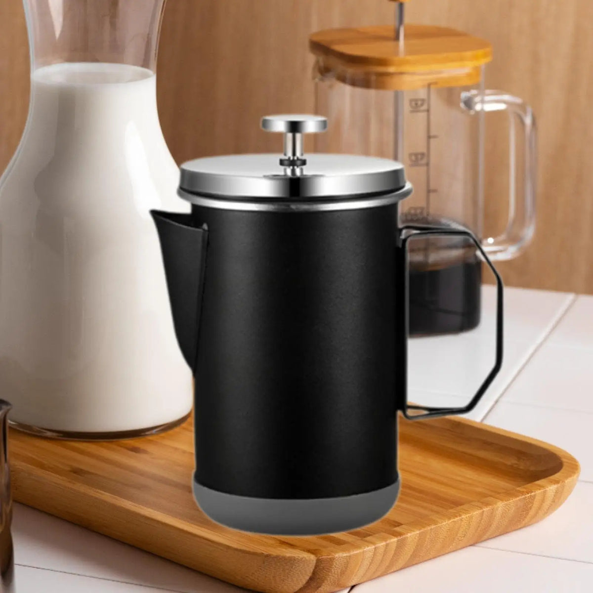 French Pressing Coffee Pot 1000ml Thickened for Kitchen Cafe Outdoor Camping Quake black