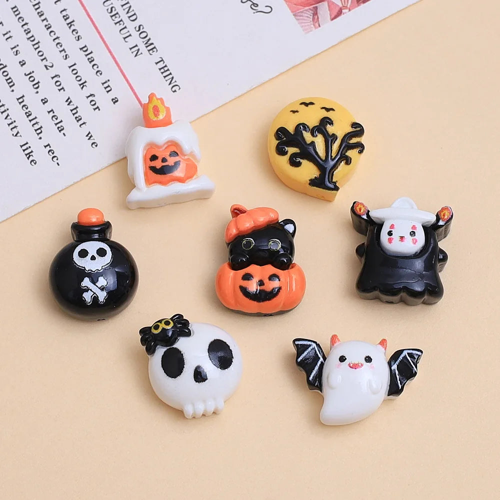 100Pcs Mini Halloween Ghost Pumpkin Bat Flatback Resin Cabochons Scrapbooking For Nail Craft Decoration DIY Hair Bows Accessorie Quake