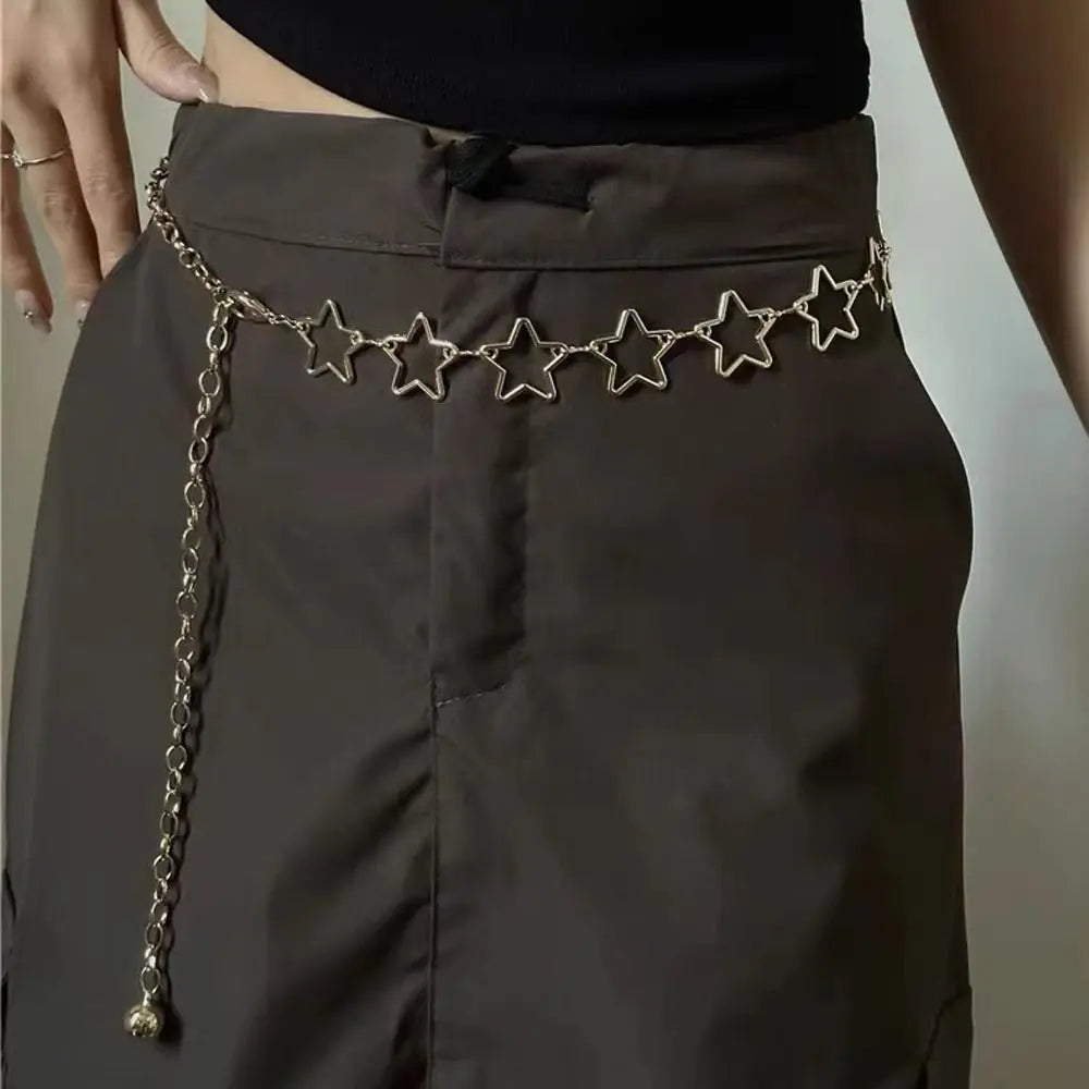 Punk Style Metal Waist Belts Retro Decorative Hollow Out Stars Dress Waist Chain Clothing Accessories Chain Belt Quake