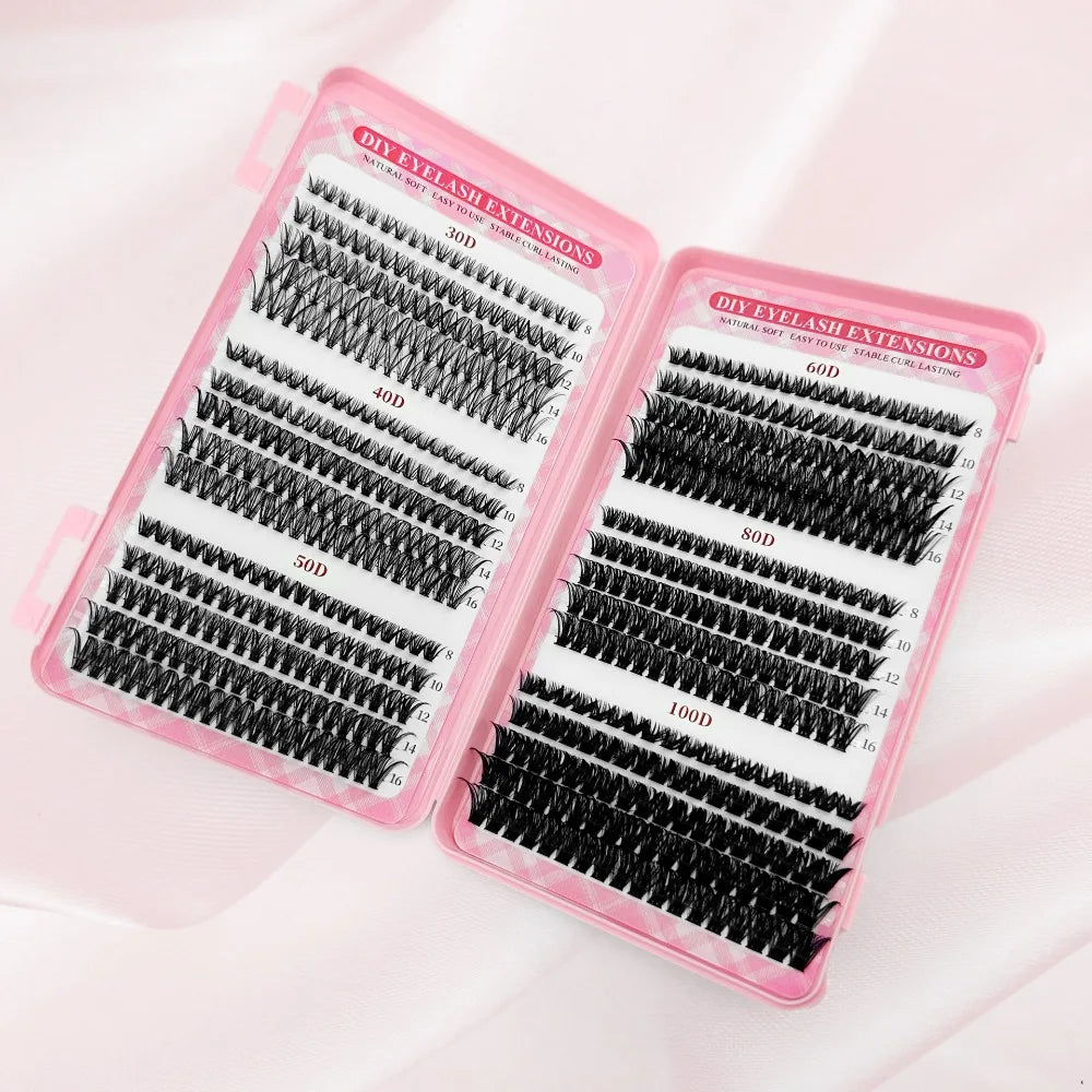9-16mm Length False Eyelashes Natural Look Wispy Style DIY Lash Extension Kit Fluffy Clusters Volume Fans Fake Eyelash Quake 30D-100D
