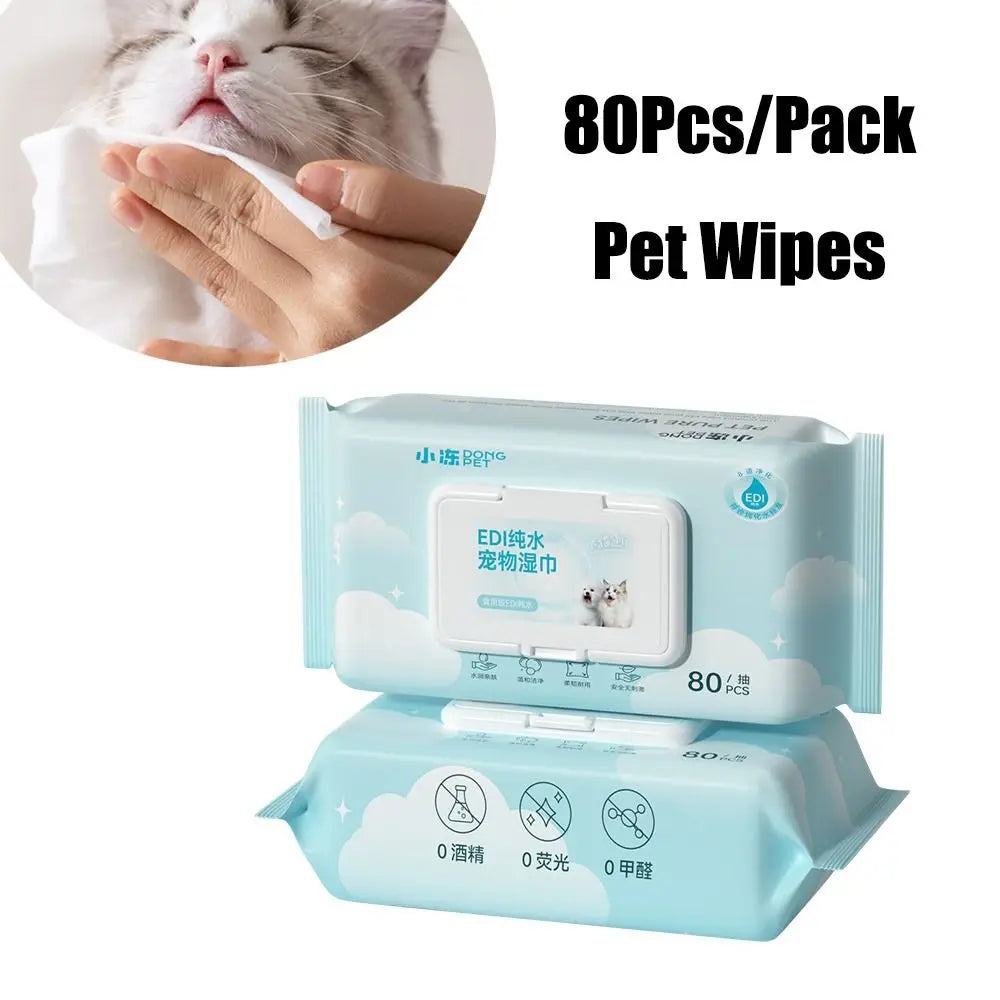 80Pcs/Pack Pet Wipes Pet Eye and Ear Wipes For Wiping Pets Dog Cat Pure Water Wet Pet No-rinse Tear Stain Removal Cleaning Quake Default Title