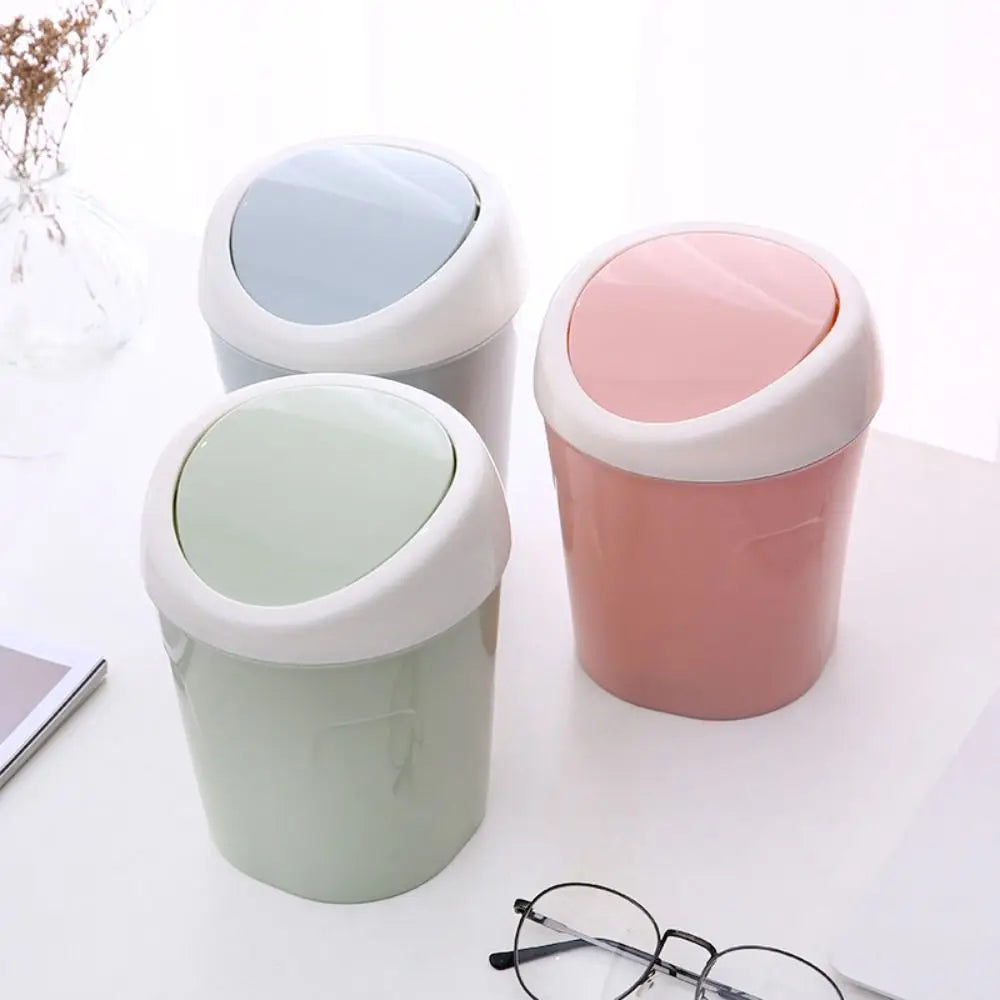 Mini Trash Can Creative Swing Cover Small Rubbish Can Plastic Storage Box Bedroom Bathroom Office Dorms Quake