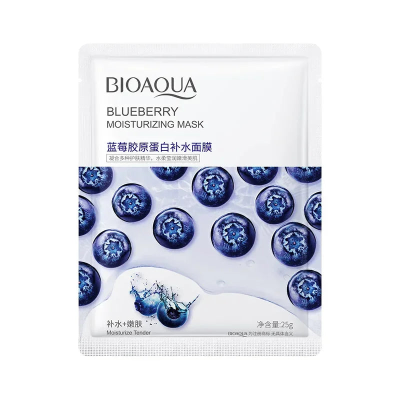 BIOAQUA Pomegranate Facial Mask Improved Drying Moisturizing Aloe Shrinking Pore Honey Moisturizing Cucumber Facial Mask Quake 06-BLUEBERRY