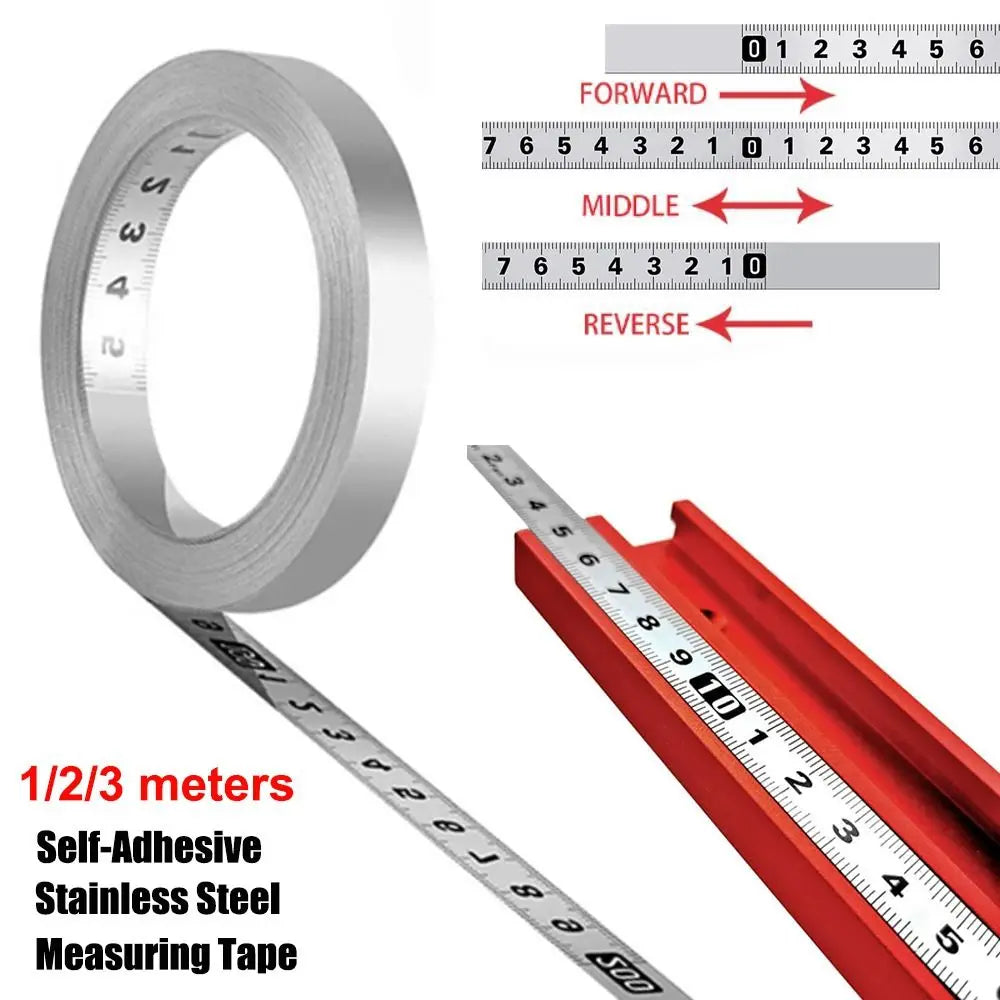 Durable Self-Adhesive Measuring Tape 12MM Width Stainless Steel Workbench Ruler 1/2/3 meters Adhesive Backed Tape Ruler Quake