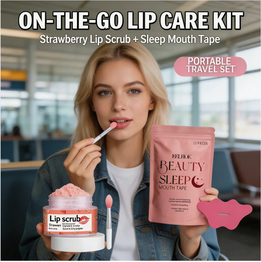 Strawberry Lip Scrub + Night Lip Repair Patch Set, Grad Season Gift for Women, Exfoliating & Overnight Hydration Quake 2pcs