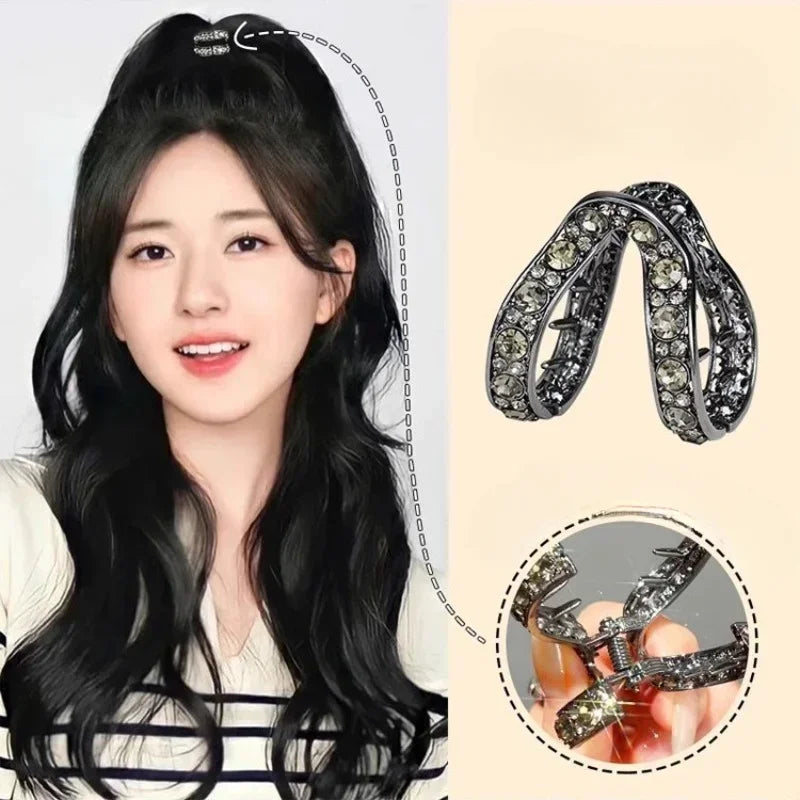 Rhinestone Mini Ponytail Clip Women Girls Small Fashion Anti-Drooping Metal High Ponytail Hair Claw Headdress Hair Accessories Quake