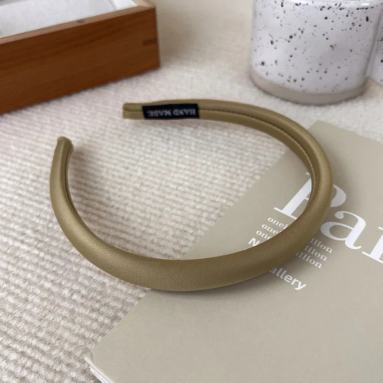 Satin Thin Edge Sponge Headband Women's Pure Color High Skull Top Hair Accessories Headband New Arrival Quake F green