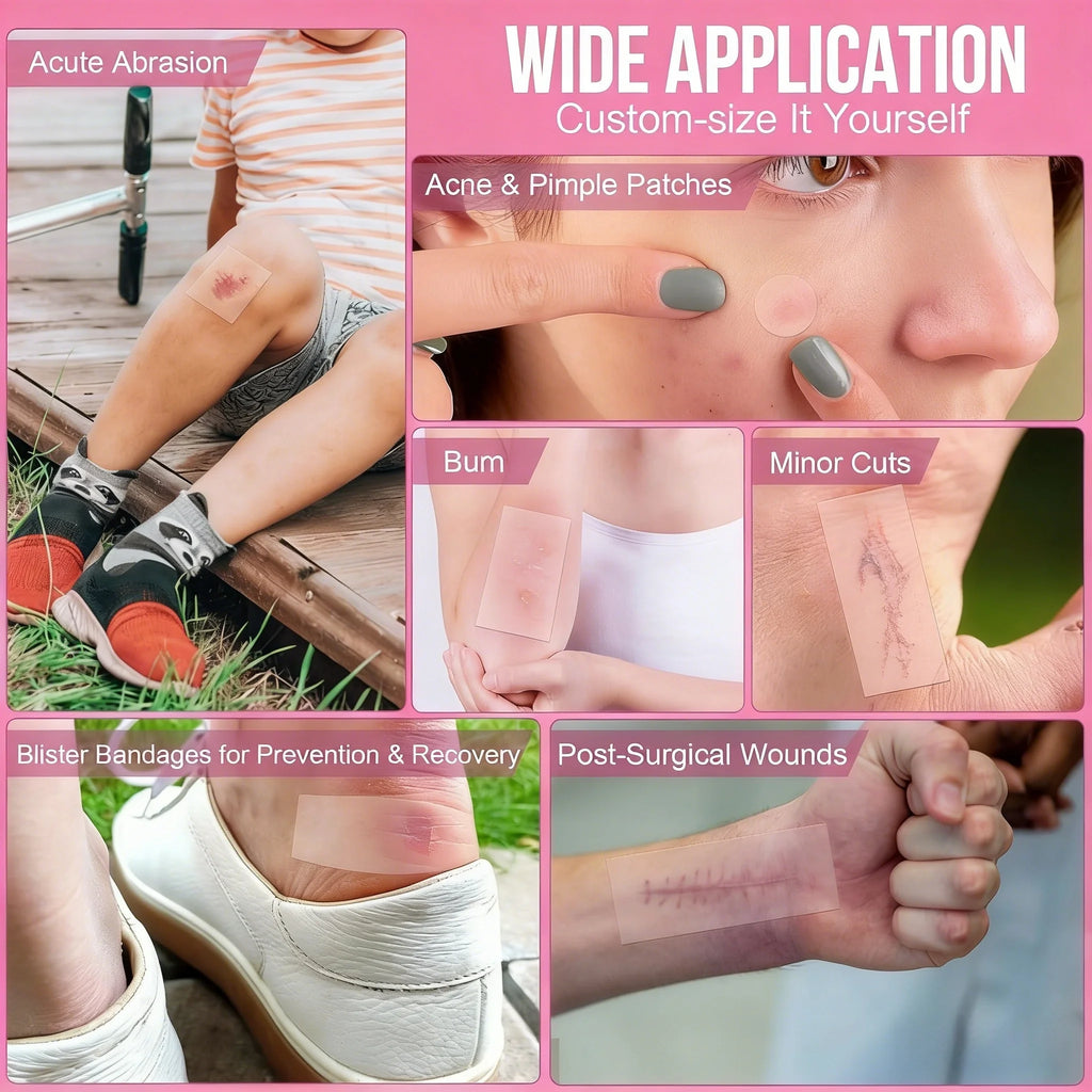 Hydrocolloid wound dressing, skin patch rolls & anti-blister foot pads. Non-stick to wounds, high absorbency, freely cuttable, Quake