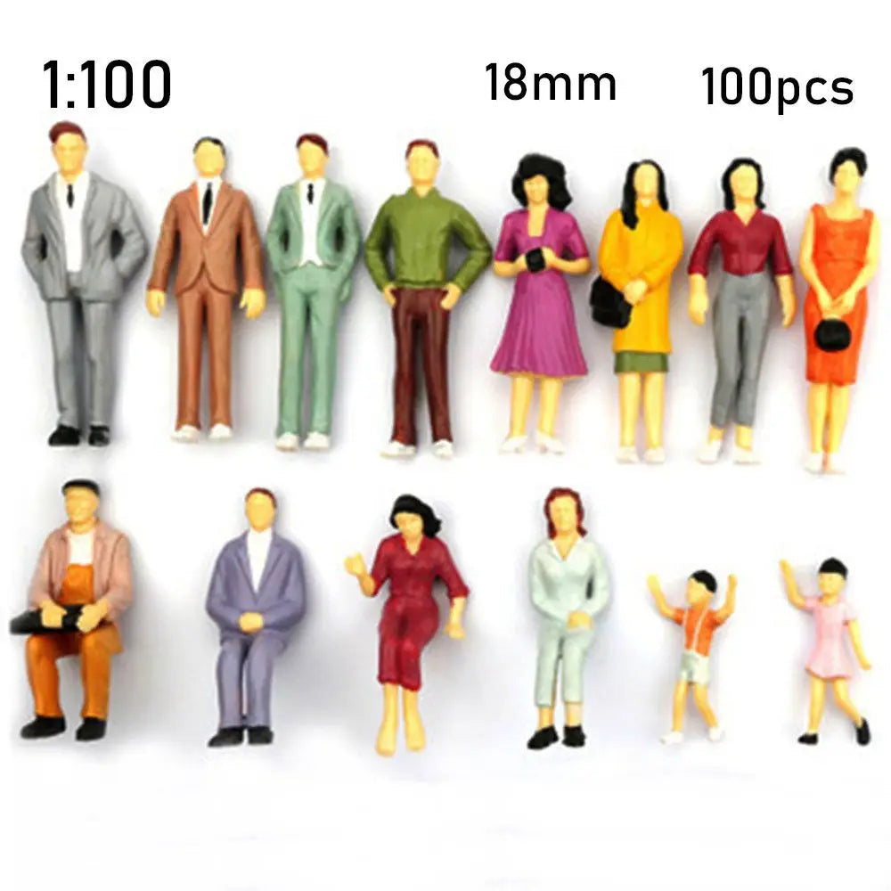 100pcs Hot Mixed Color Pose 1:100/1:150/1:75/1:50 Scale Train Scenery People Figures DIY Character Model Building Passengers Quake 18mm 100pcs