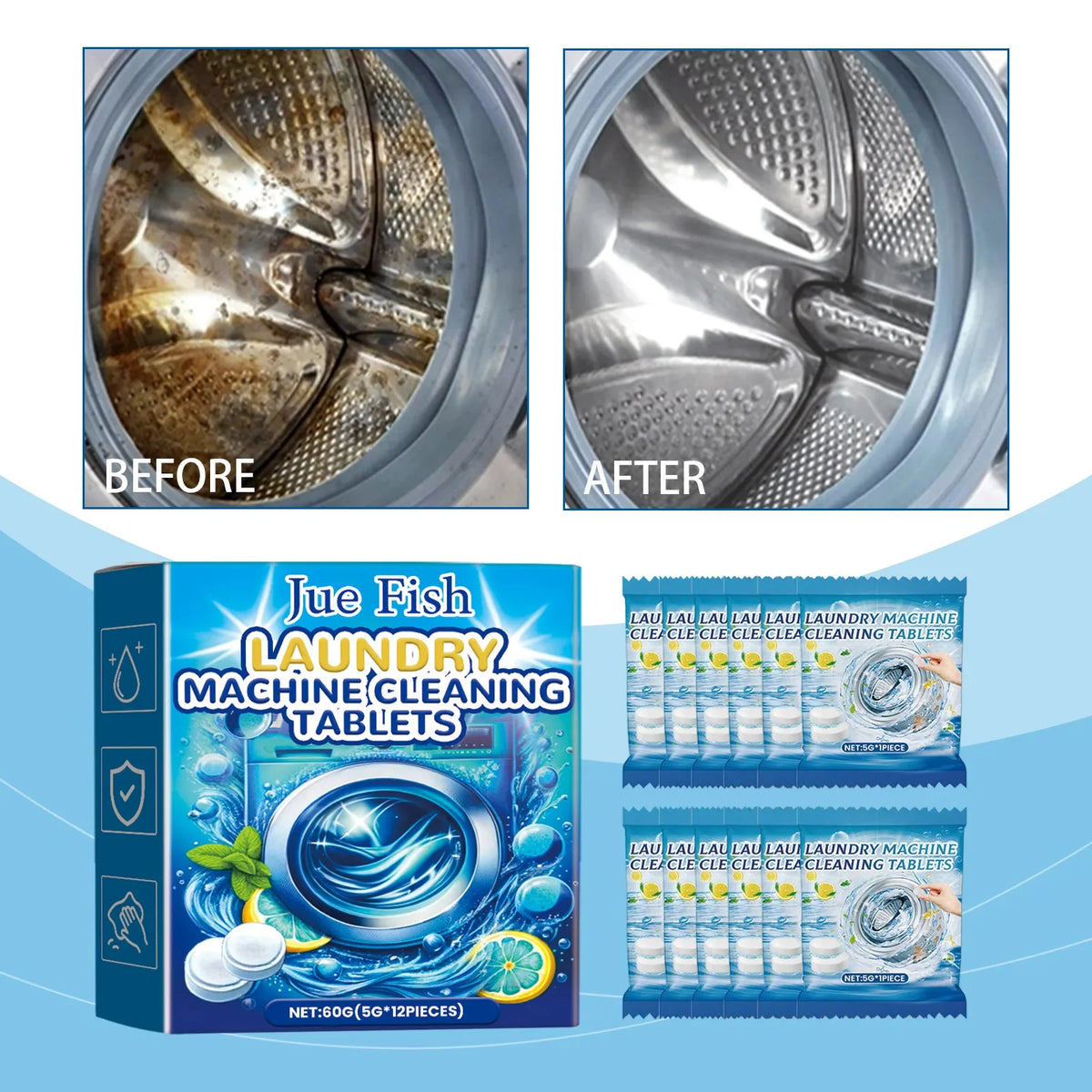 Washing Machine Cleaner Tablet Washer Deep Cleaning Tank Effervescent Descaling Machine Odor Removal Laundry Machine Clean Agent Quake