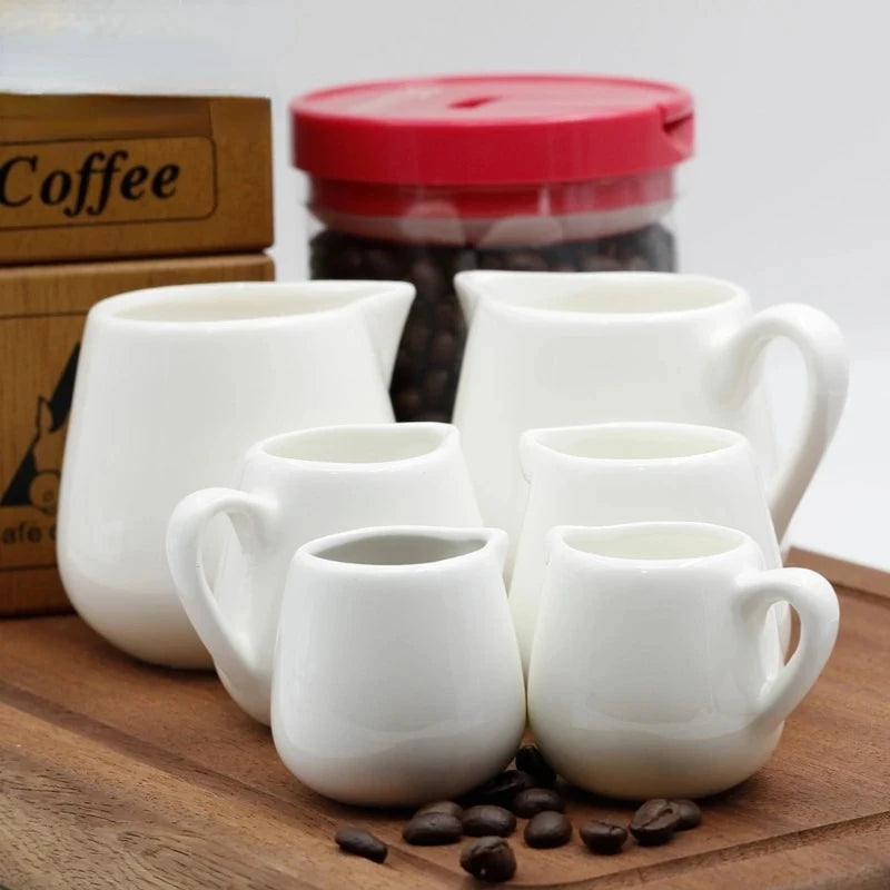 YWDL 50/100/220ML Ceramic Milk Jug Espresso Coffee Cream Jugs Kitchen Sauce Cup Serving Pitcher White Heat-resistant Milk Cup Quake