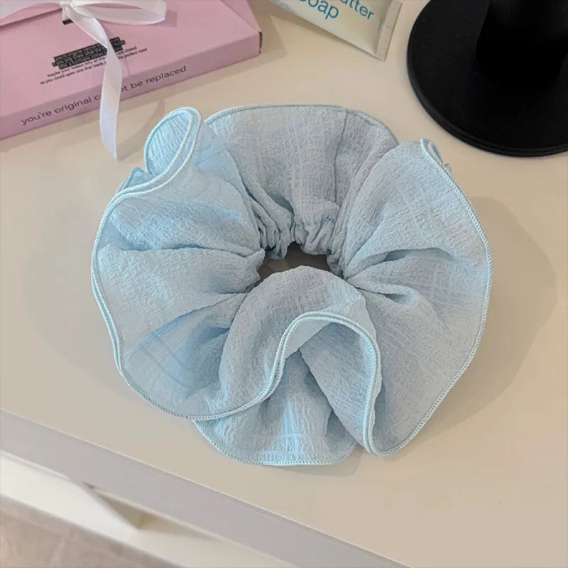 Wrinkle Chiffon Scrunchies for Women Girls Sweet Hair Ropes Elegant Temperament Exaggerated Hairbands Vacation Hair Accessories Quake Blue