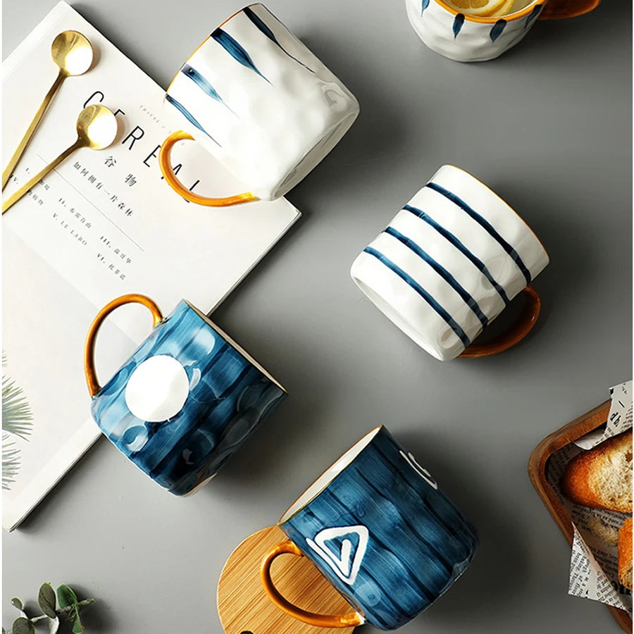 YWDL 400ml Ceramic Coffee Mug Heat-Resistant Breakfast Milk Oats Cup with Handgrip Japanese Style Home Drinkware Gift Quake