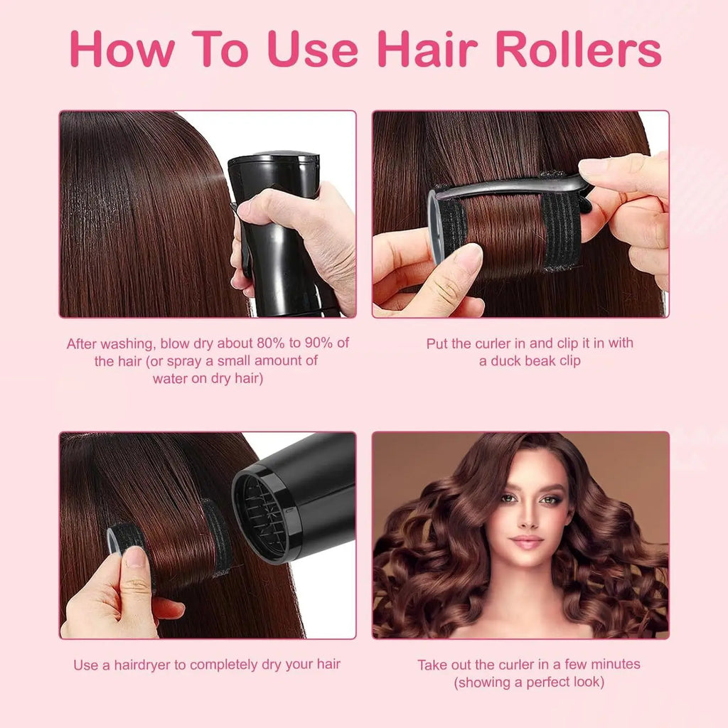 Plastic Hair Rollers Set Self-adhesive Hair Curlers 12pcs Heatless Rollers 12pcs Clips Salon Pro Curlers Hair Styling Tools New Quake