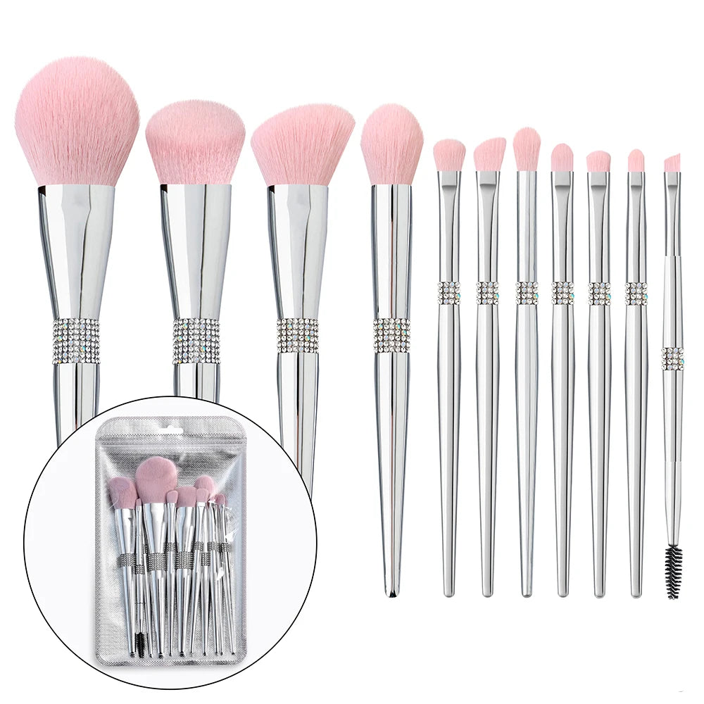 New 11 Pcs/set Diamond Makeup Brushes Set Powder Foundation Blush Contour Eyeshadow Brow Lashes Cosmetic Brushes Beauty Tools Quake OPP bag