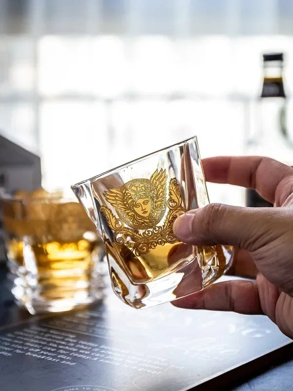 Creative Crystal Whiskey Glass Medusa Gold Portrait Glass Multi functional Beer Glass Bar Utensils Quake