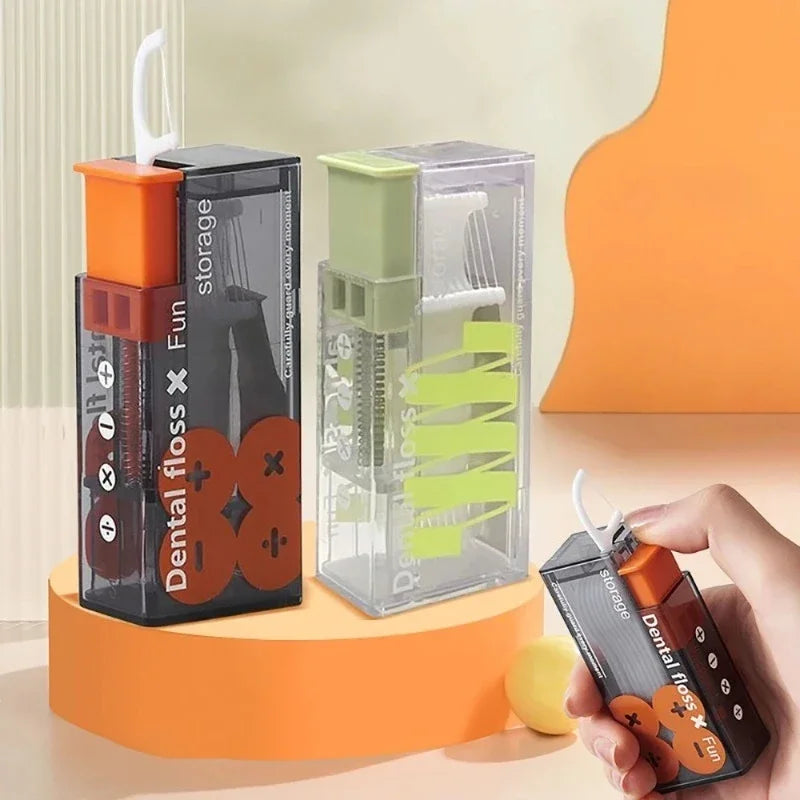 Portable Floss Dispenser Includes 10Pcs Floss Automatic Ejectable Floss Organiser Oral Care Press-on Disposable Flossing Sticks Quake