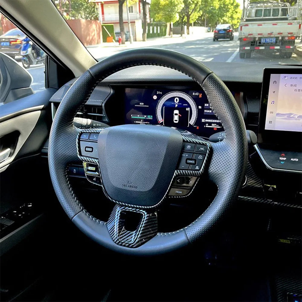 For Toyota Camry 2024 2025 2Pcs Car Interior Steering Wheel Decor Frame Trim Automobiles Parts Carbon Fiber Looking Accessories Quake