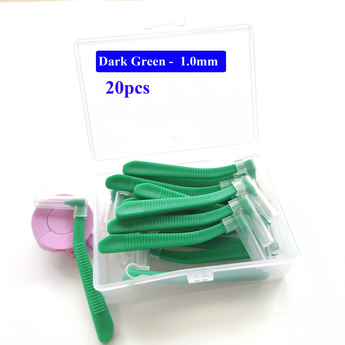 vvocci 20pcs I-Shape Interdental Brushes 0.6-1.2mm, Orthodontic Dental Flosser Tool for Braces Cleaning, Oral Hygiene Kit Quake M437Dark Green 1.0mm