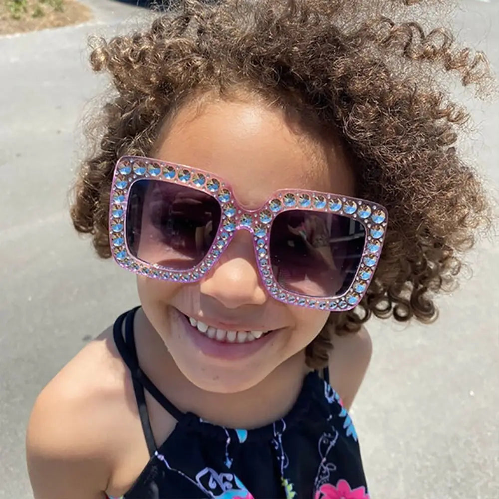 Bling Crystal Sunglasses for Kids Fashion Rhinestone Square Sun Glasses Children Trendy Retro Sparkling Shades UV400 Eyewear Quake