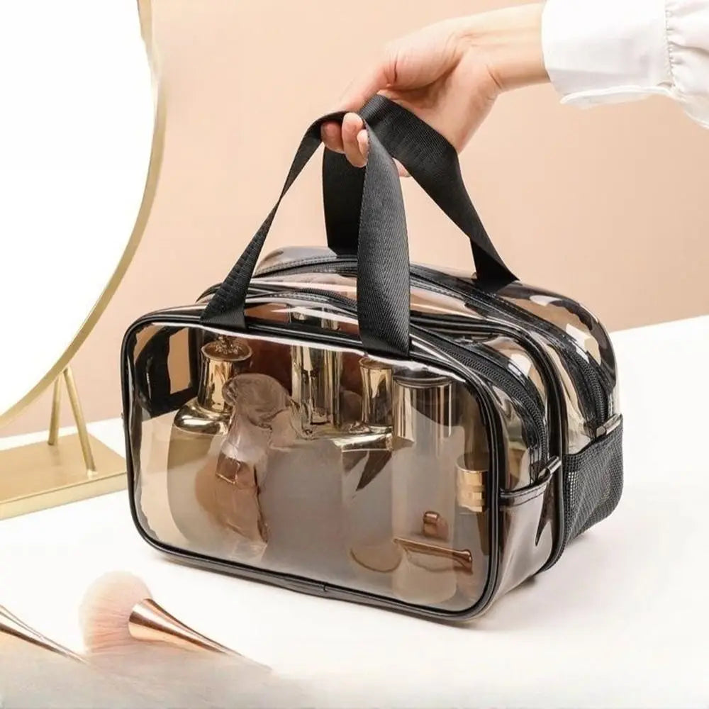Multifunction Transparent Cosmetic Bag PVC Dry and Wet Separation Makeup Bag Waterproof Large Capacity Travel Toiletry Bag Quake Coffee M