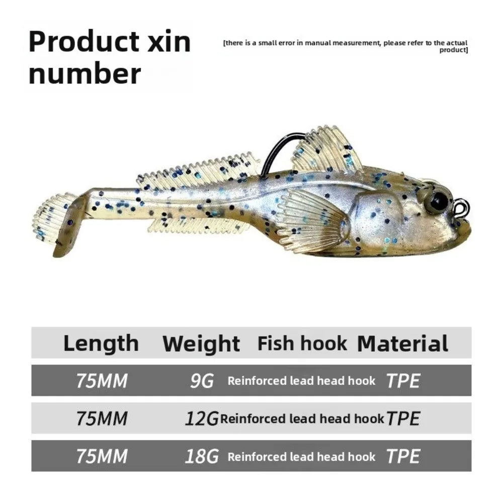 2pcs 9g Weight Silicone Goby Lure Jig Hook 12g Weight Sinking Soft Lure Perch Tackle Soft Material TPE Fishing Lure Bass Fishing Quake