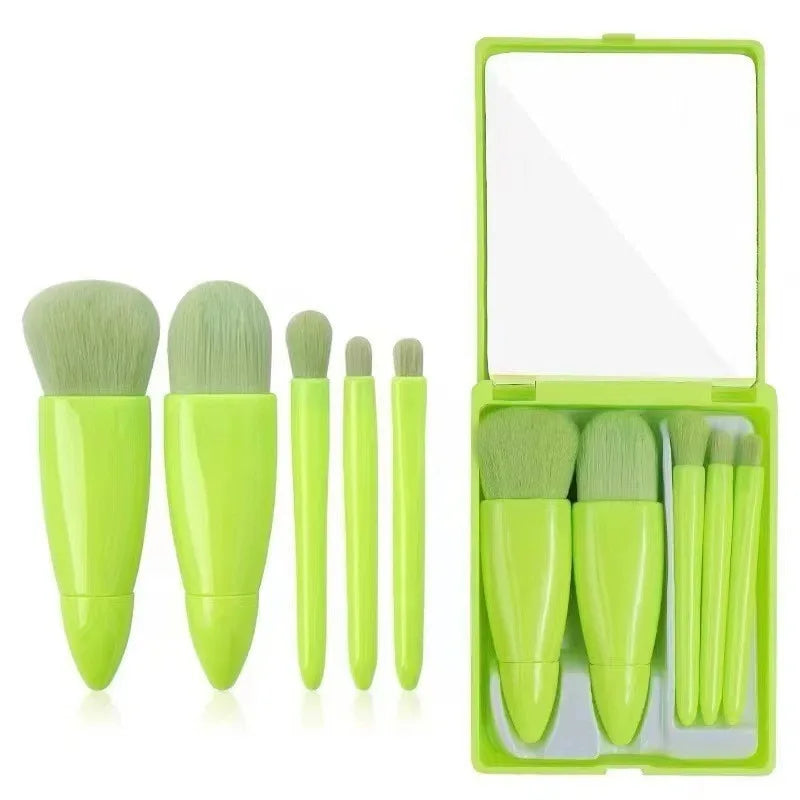 5Pcs Portable Makeup Brush Set with Mirror -Foldable Travel Kit Mini Makeup Brush Set Multifunctional Travel Makeup Brush Set Quake