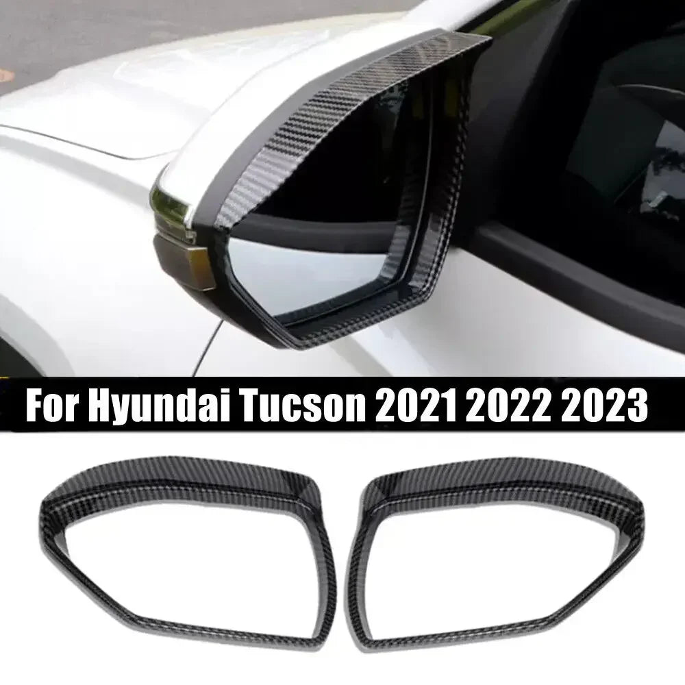 For Hyundai Tucson 2021 2022 2023 Car Rearview Side Mirror Rain Eyebrow Shield Cover Frame Sticker Protector Exterior Carbon Quake