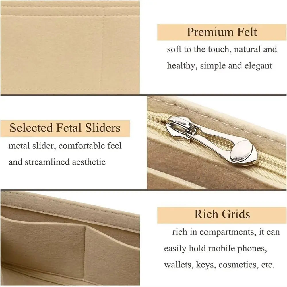 1Pcs Durable Storage Bags Insert Bag Felt Multi-Pocket Linner Bag Travel Portable Bag Organizer for Longchamp Mini Bag Quake