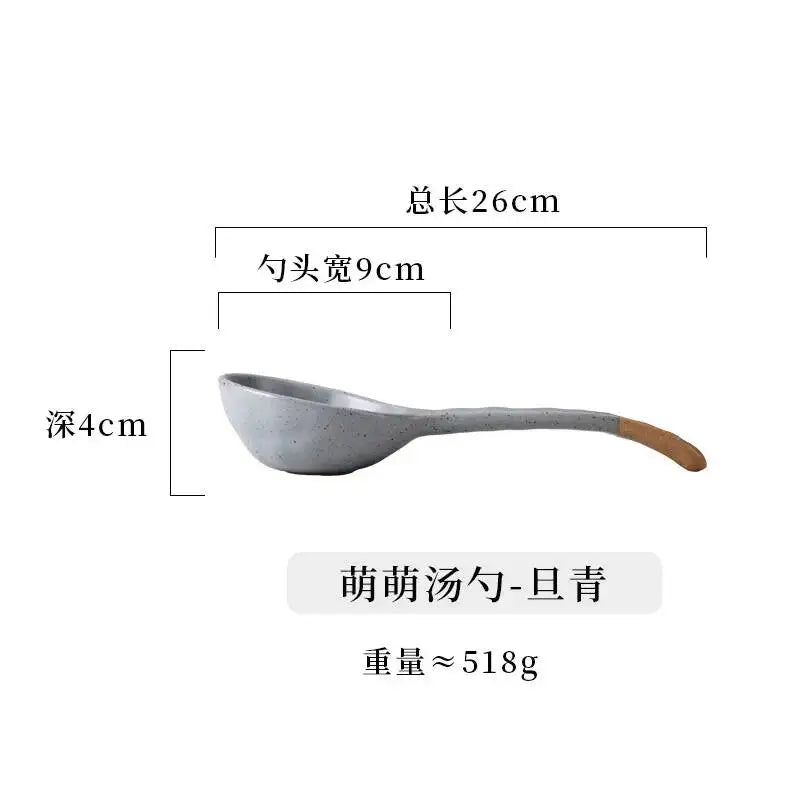 Rustic Ceramic Serving Spoon Long-handled Soup Spoon Large Spoon Ceramic Tableware Quake Spoon - Gray Blue