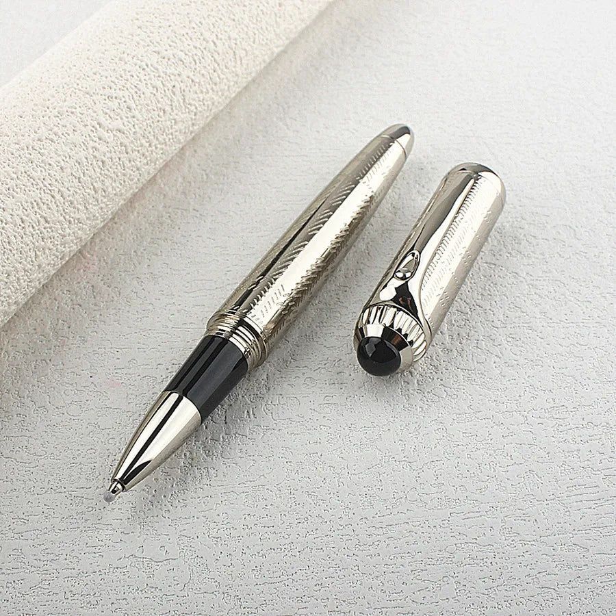 Silver Engraved Metal Rollerball Pen Luxury Business Signature Ballpoint Pen Office Writing Gift Pen Quake