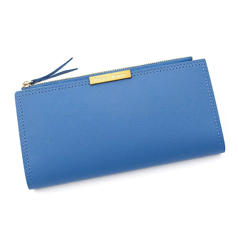 Multi-card Women's Long Wallet Portable PU Leather Card Holder Photo Holder Korean Style Note Compartments Purse Mother's Gift Quake BLUE