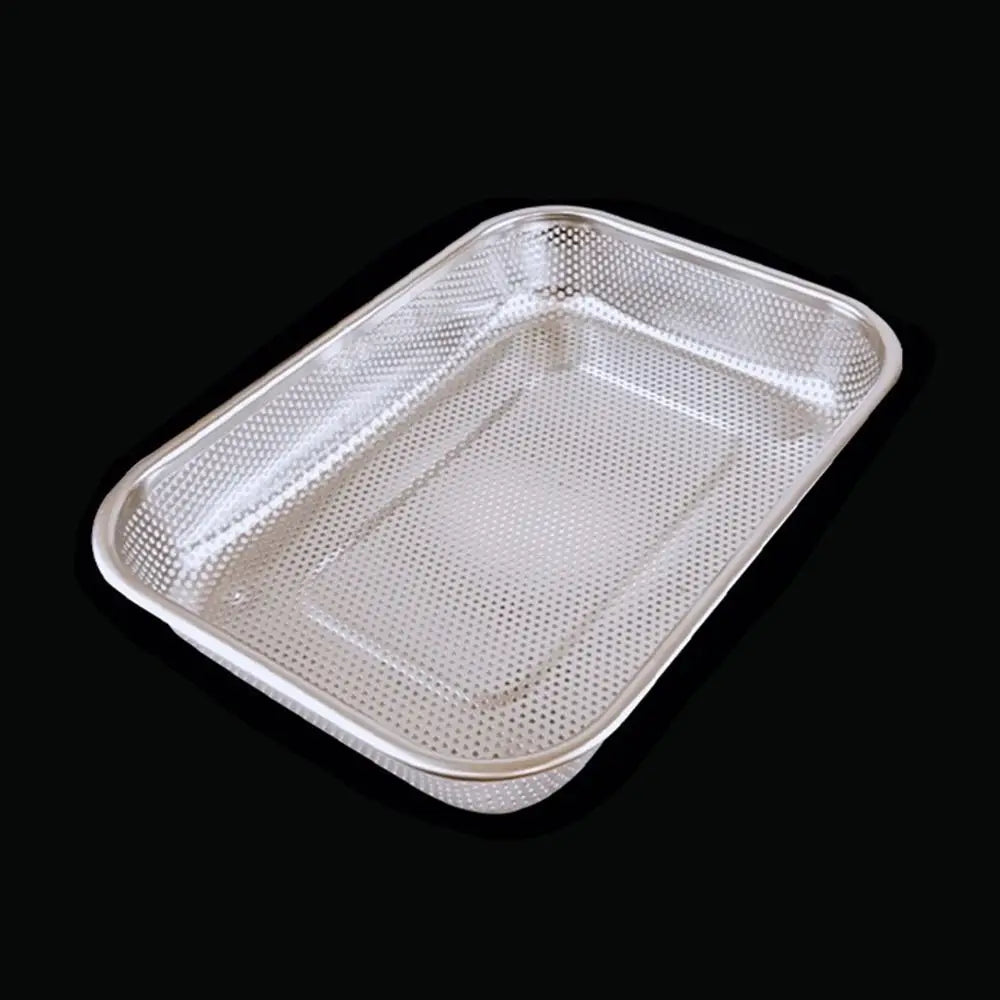 New Stainless Steel Washing basket Sink Strainer Colander Square Storage Baskets Handles Kitchen Supplies Net Baskets Quake 37.5x27.5cm-Type 2