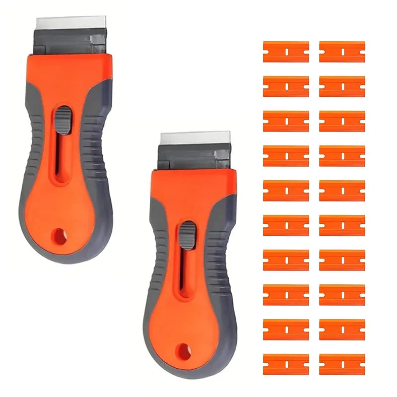 Professional Label Remover Scraper–10/20 blades with telescopic handle. Ideal for removing stickers from any surface efficiently Quake M366 20Plast 2orange