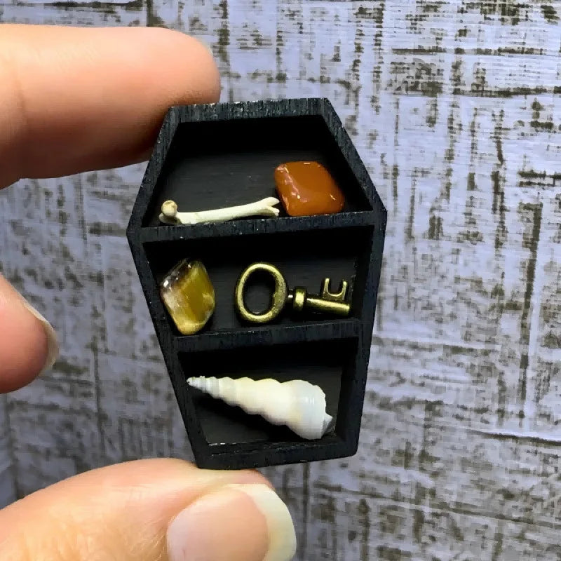 Miniature Trinket Shelf Wooden Mini Jewelry Rack for Storing Ornaments Mineral Specimens Quake