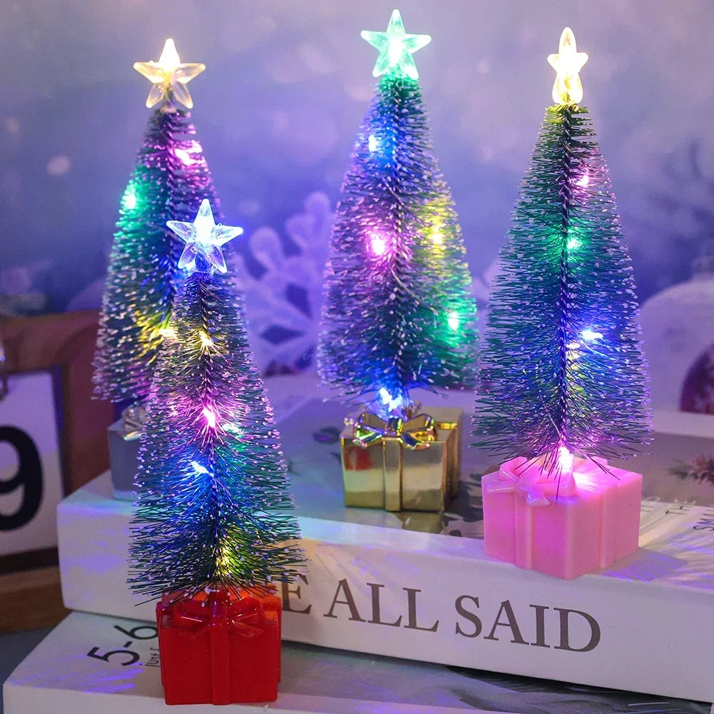 Luminous Mini Christmas Trees LED Lights Home Decoration Electronic Candles Childrens Gifts New Year Christmas Party Ornament Quake