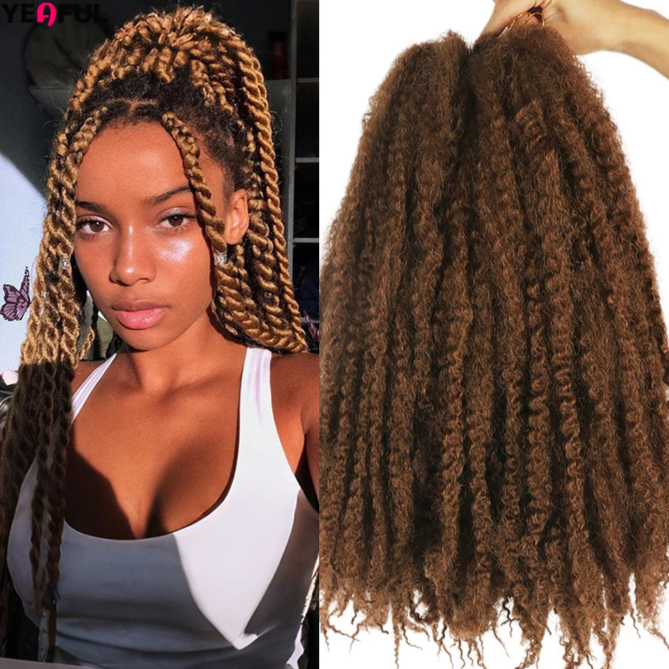 Yeaful 18 Inch Synthetic Marley Twist Braiding Hair Red Black Brown Ginger Bug Blonde #4 Pre Looped Marley Twists Crochet Hair Quake 30 Color 18inches 3Pcs/Lot