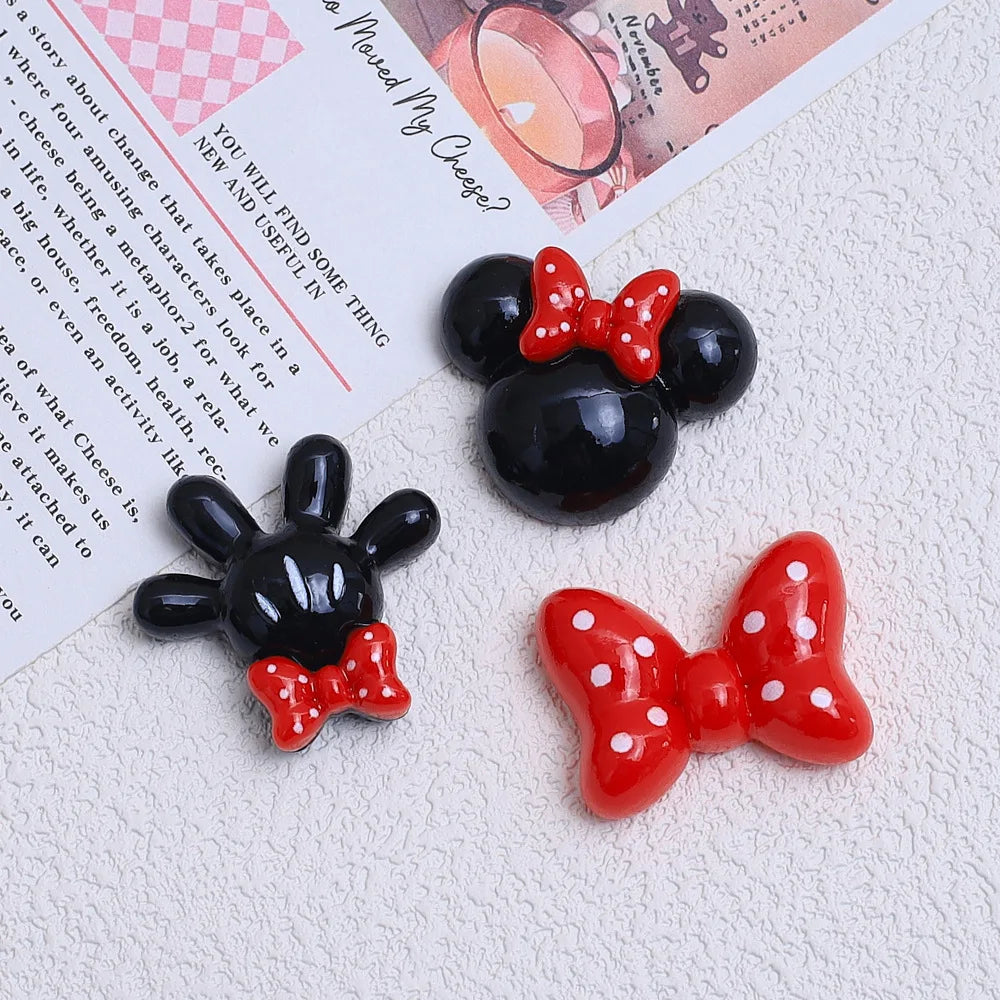 20Pcs Cute Cartoon Mouse Red Black Bowknot Head Flatback Resin Cabochon DIY Jewelry Hairpin Craft Decoration Accessories Quake