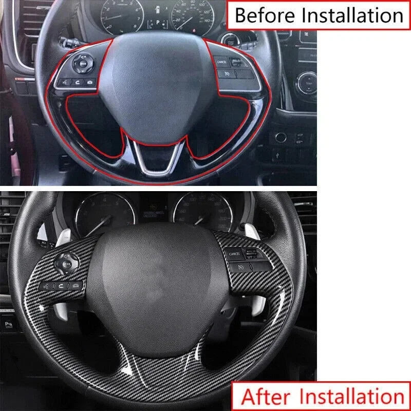 For Mitsubishi Outlander 2017-2021 ABS Carbon Fiber Style Inner Sticker Car Interior Steering Wheel Cover Trim Frame Decotation Quake